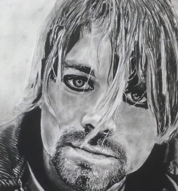 Kurt Cobain - Charcoal on Paper Portrait - Kirk Andrews Art